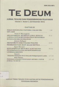 Image of TE DEUM ; Volume 5 Nomor 1 (Juli-Desember 2015) Jurnal Teologi dan Pengembangan Pelayanan, STT SAPPI